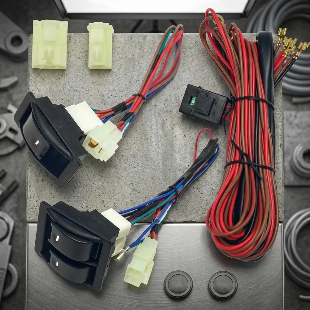 3Pcs 12V 24V Power Window Switch Kit With Wiring Harness For Two Door Car Retrofit Installation Black Interior Control Parts