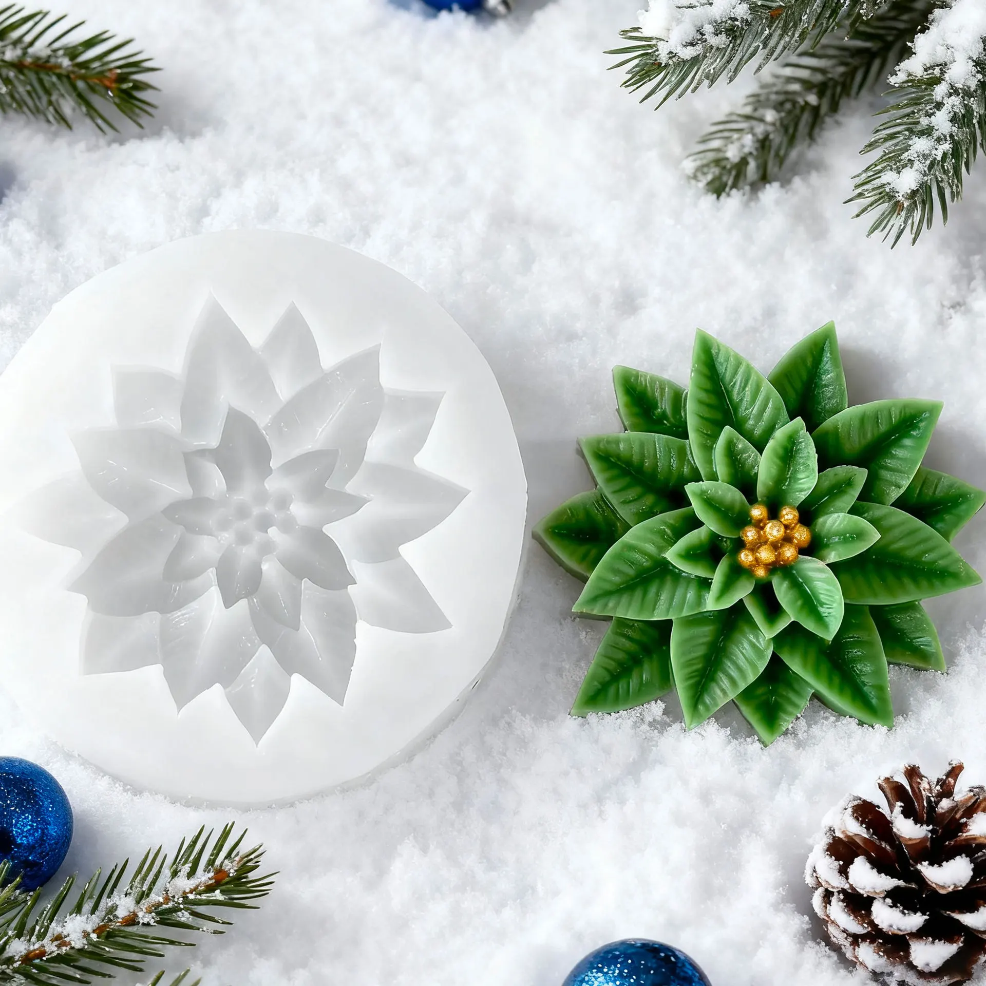 Ilex chinensis-Molde de silicona para velas aromáticas, bricolaje, Navidad, hoja de acebo, baya, yeso, resina, suministros para hacer jabón hecho a mano