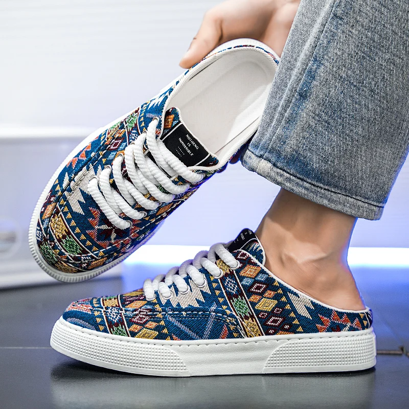 

Новая летняя модная повседневная обувь на шнуровке, мужские полуботинки, разноцветные удобные парусиновые туфли в этническом стиле, легкие мужские кроссовки