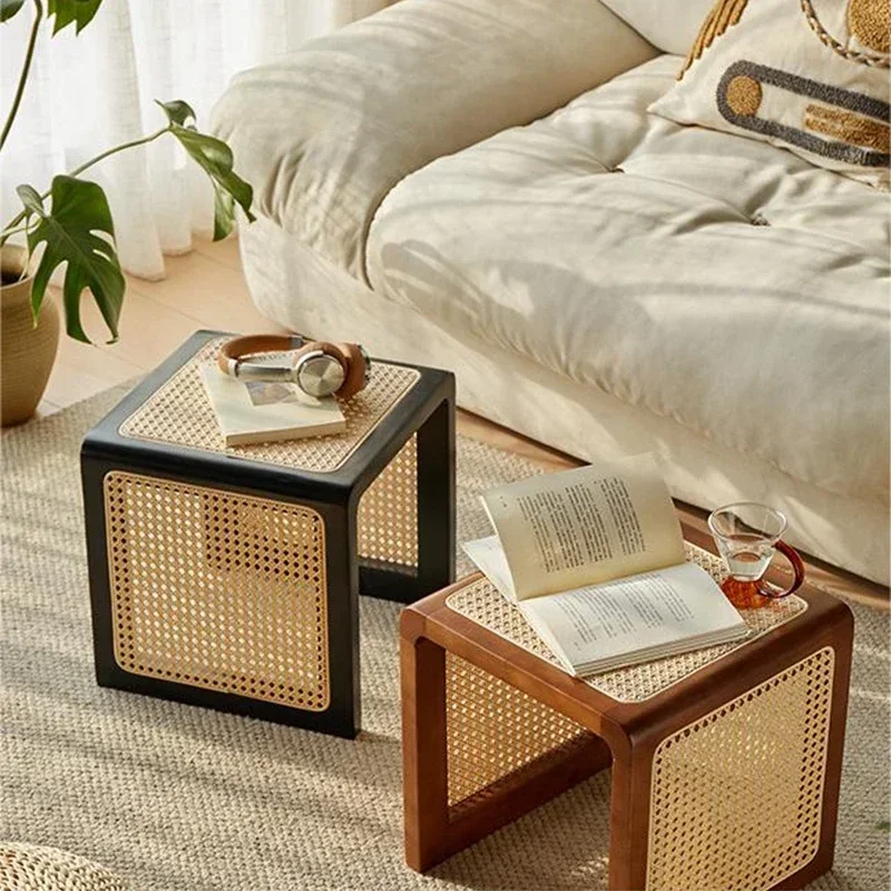 

Solid rattan bedside table wabi-sabi style coffee table Japanese furniture sofa antique side