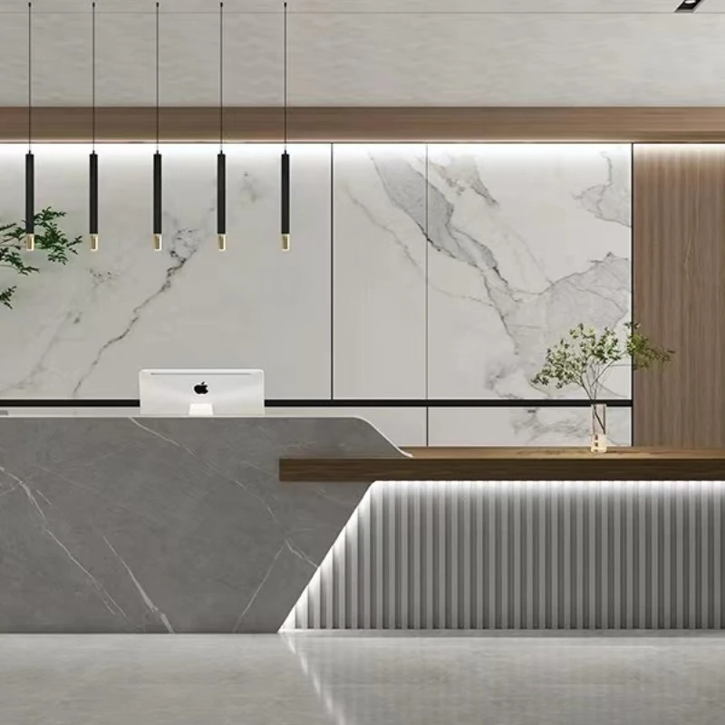 Simple Modern Reception Desks Faux Marble-textured Reception Desks Lacquered Hotel Nice Office Furniture Военное ДелоZY50JDT