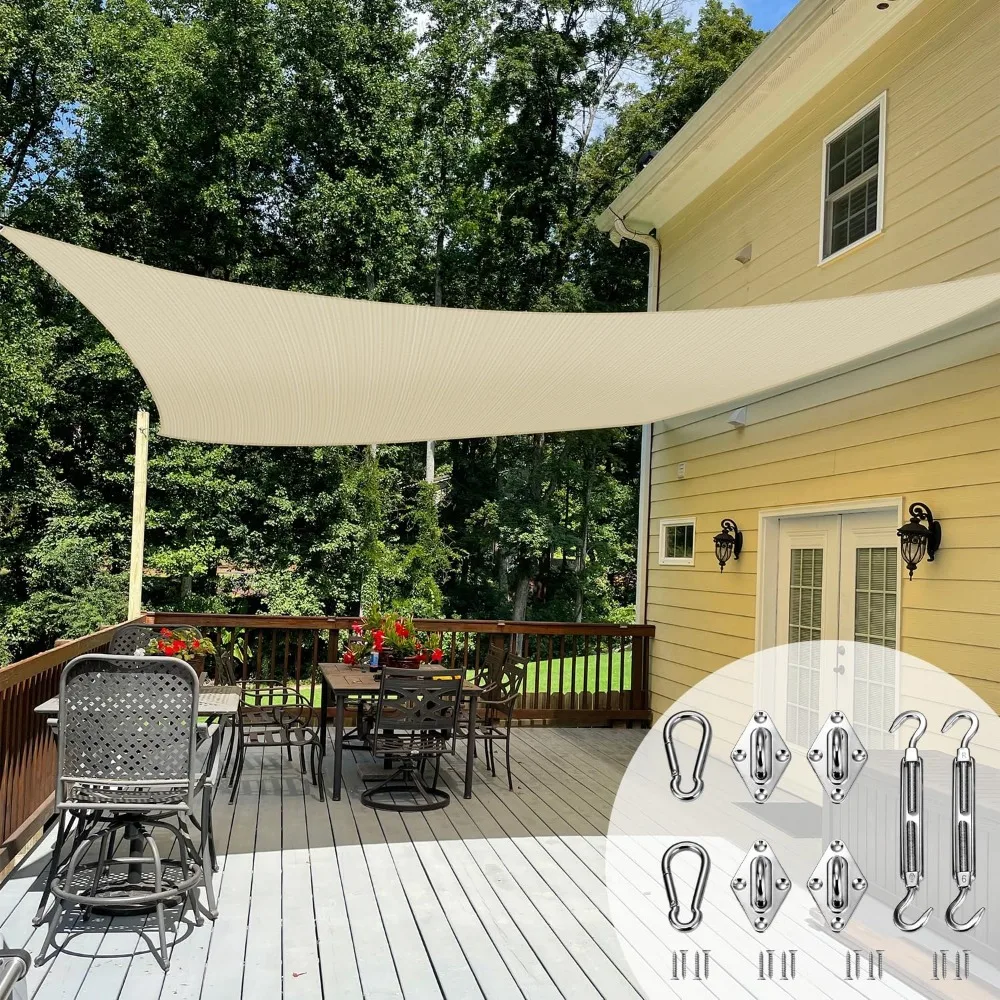 

Sun Shade Sail 18' x 18' Beige Sun Shade Canpoy with Hardware Kit Square Shade Cloth U*V Block for Patio Garden School Park Out
