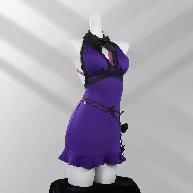 LQAnime Game Final Fantasy VII Tifa Lockhart Cosplay Costume Adult Woman Sexy Purple Evening Dress Wig Carnival Christmas Suit