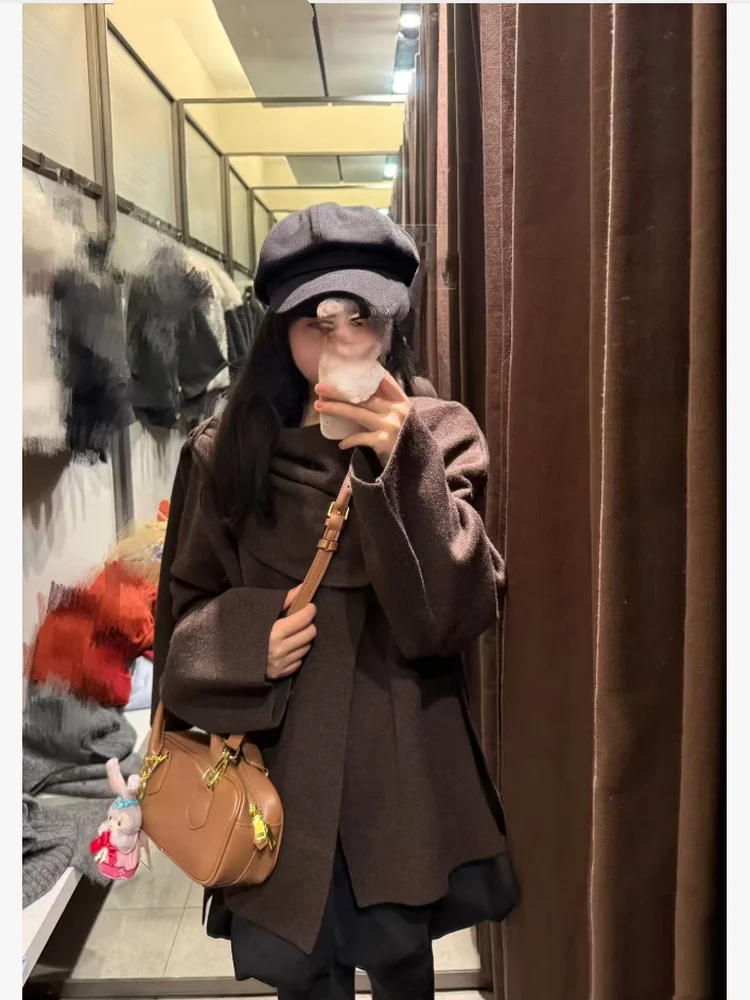 

Ladies' Lazy Loose Knitted ort Coat New Autumn Winter Design Sensation Scarf Matching Outerwear Korean Sle Long Sve