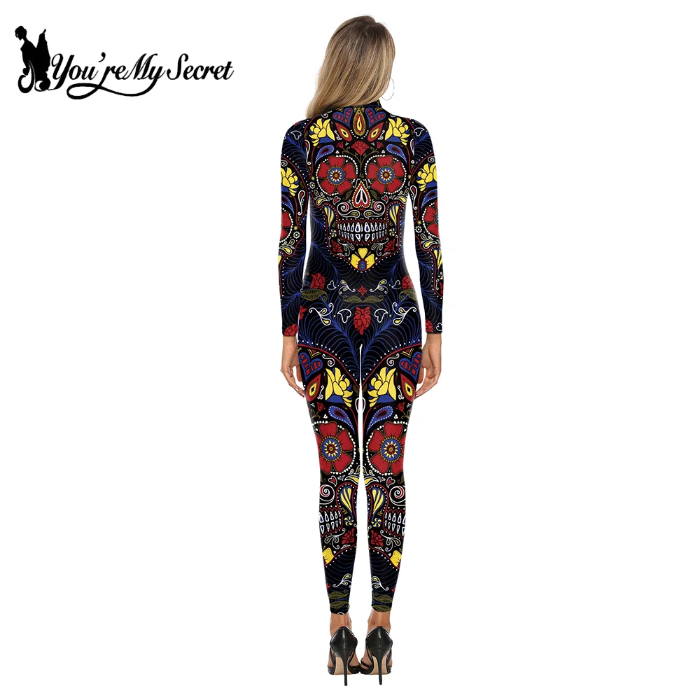 [You\'re My Secret] Halloween Skeleton 3D Printing Holiday Party Cyberpunk Punk Jumpsuit Colorful Skull Leggings Performance Suit