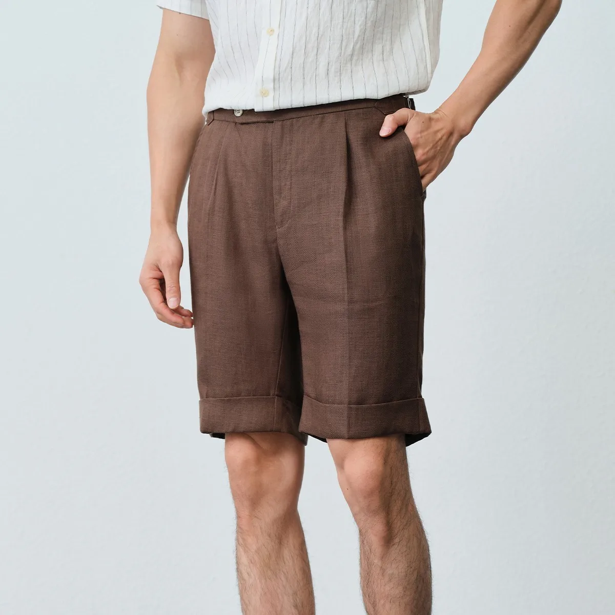 Italian Naples Cool Breathable Linen Shorts Men's Casual Retro Off-White Suit Shorts Vacation Style