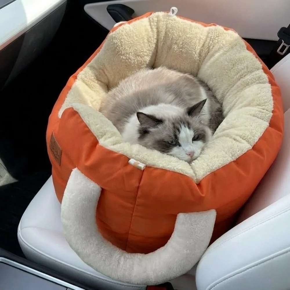 

Большая утолщенная автомобильная сумка-переноска для кошек, мягкая и удобная, с застежкой-«бычьими рожками», теплая, для использования в автомобиле