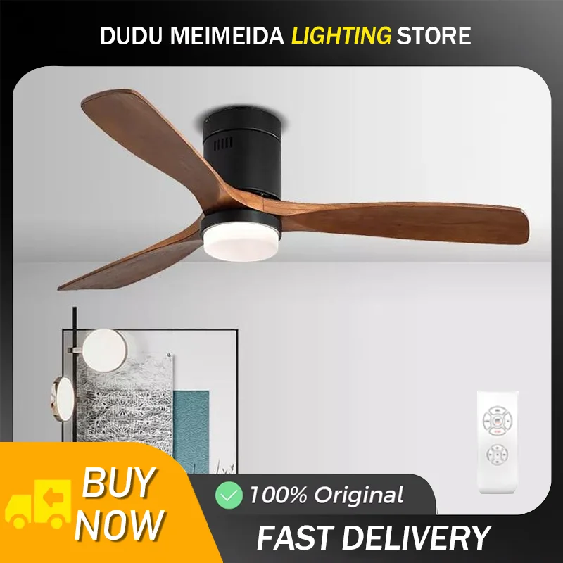 Wooden Ceiling Fan 52 Inch 3 Solid Wood Blade Modern Design Decorative Ceiling Fan With Light and Remote Control