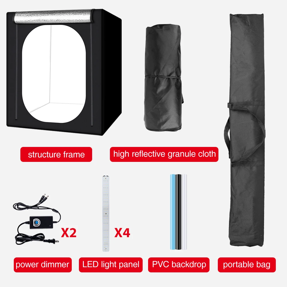 Caja de luz de estudio fotográfico grande de 120x100x120cm con 3 LED y fondos negros, blancos y azules, tienda de campaña con caja de tiro para artículos grandes
