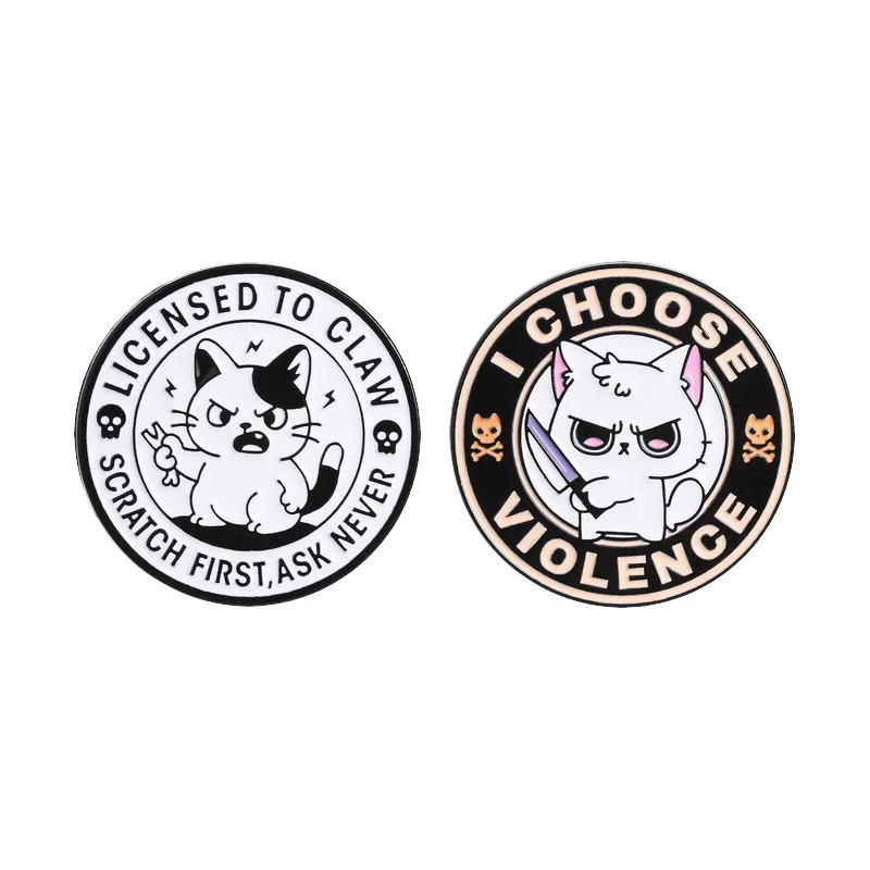 Funny Cat Series Circular Badges, Cartoon Angry Cat Fun Animal Alloy Pins, Accessories for Clothing and Bags, Gifts for Friends