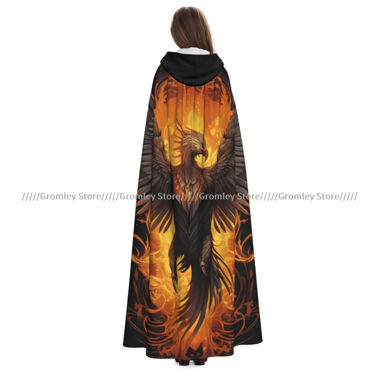 

Средневековый плащ для косплея на Хэллоуин, пальто с капюшоном, мифическая птица Феникса с огненными крыльями, накидка, длинный плащ, плащ волшебника