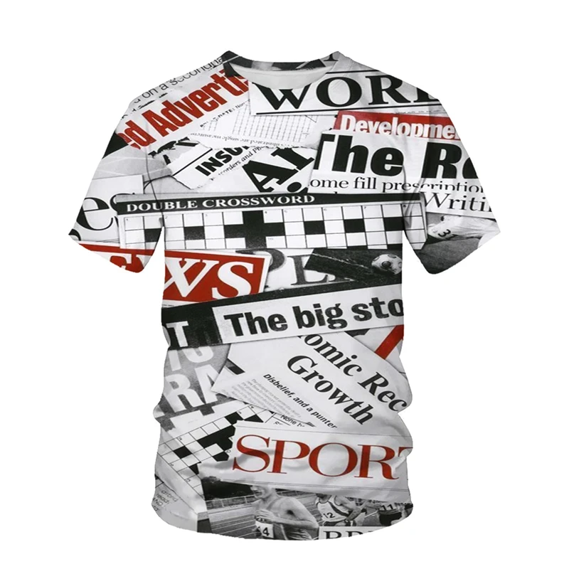 Funny Old Newspaper 3D Printed T-Shirts Men Vintage Fashion T Shirt For Men Casual Streetwear Womens Clothing Oversized Tee Tops