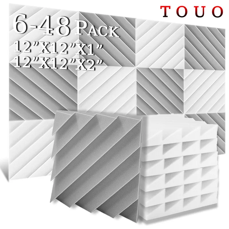 TOUO Diamond Groove Acoustic Foam 6-48 Pcs High-Density Sound Absorbing Soundproof Sponge Pad Home Cinema Acoustic Treatment