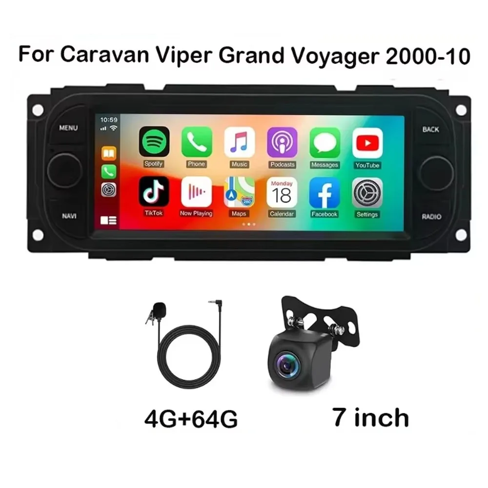 Radio stereo per auto da 7 pollici Car-play Mirror Link Navigazione GPS Android 13 compatibile per Caravan Viper Grand Voyager 2000 - 2010