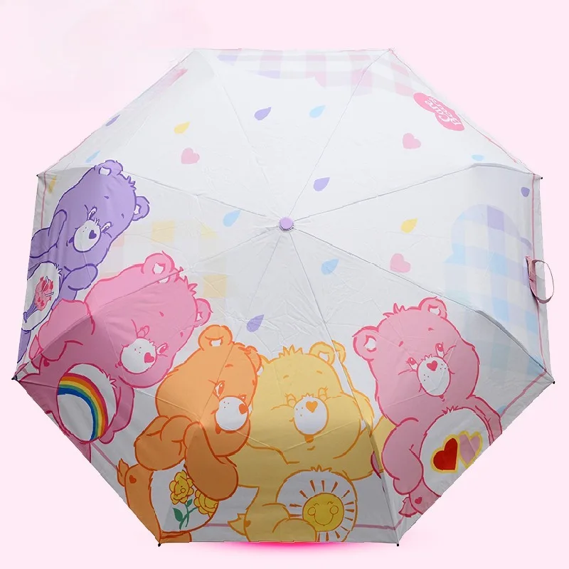 

New Cute Cartoon Care Bears Rainbow Bear Sunshade Umbrella Black Rubber Rain and Rain Triple Fold Umbrella Birthday Gifts