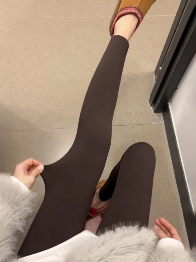 

High Waist Fce Lined arkskin Yoga Pants Women's Slimming Tight Fit Base Layer Pants Casual Wear Outerwear