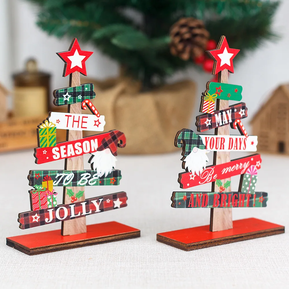 Christmas Decorations Wooden Christmas Tree Small Ornaments DIY Assembly Set Contains 2pcs Wood Diy Kids Christmas Gifts 2022
