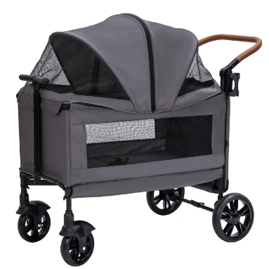 JXB Factory Customized Can Push and Pull Outdoor Travel Dogs Strolley Foldable Breathable Pet Stroller With Adjustable Canopy