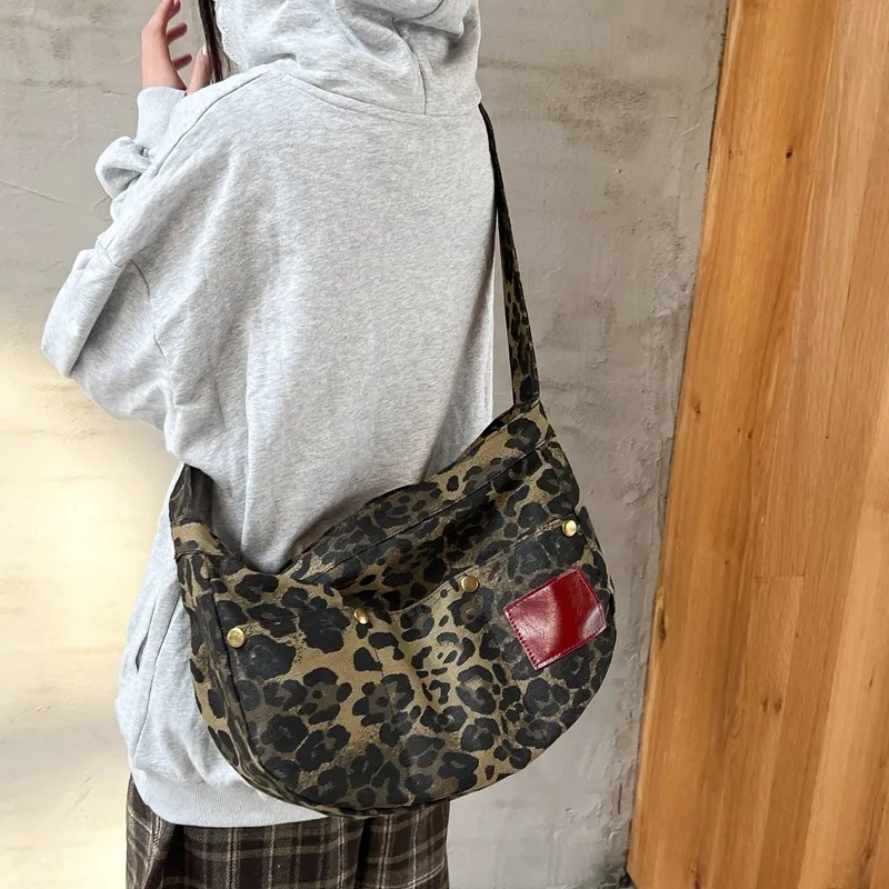 

Large Capacity Leopard Hobo Bags Women Korea Style Cloth Shoulder Bags Lazy Style Canvas Leisure Or Travel Bags Shopper Packages