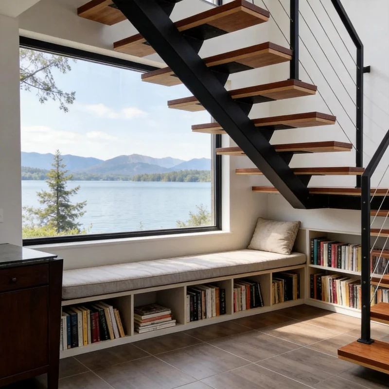custom.Premium Mono Stringer Staircase Contemporary Stair System With Hardwood Steps Interior