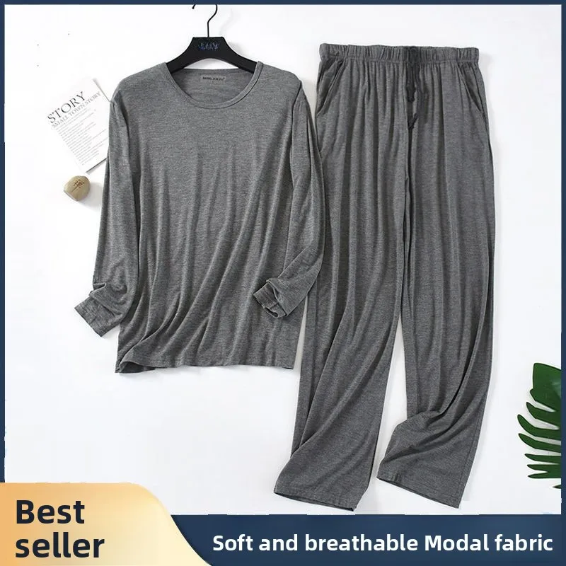 Modal Heren Spwear Dunne Lange Sve Lange Broek Losse Grote Maat Airconditioning Pak Thuis Kleding Set Zomer Lente Herfst