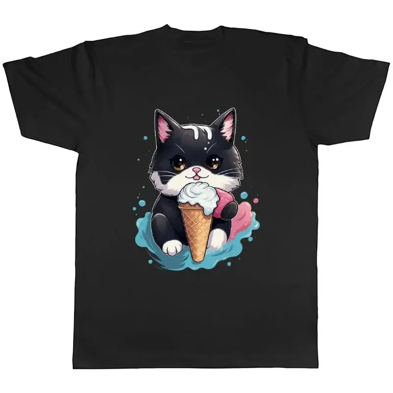 Ice Cream Lover Mens T-Shirt Kitten Cat Ice Cream Cone Tee Gift