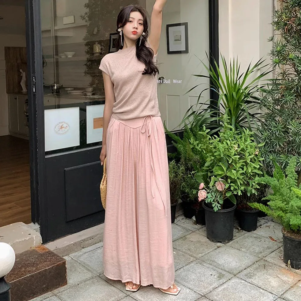 Women\'s Y2K Clothes Luxury Vintage Pink Cotton Line Wide Leg Skirt Pants Baggy Trousers Summer Korean Style Women Clothes 2023