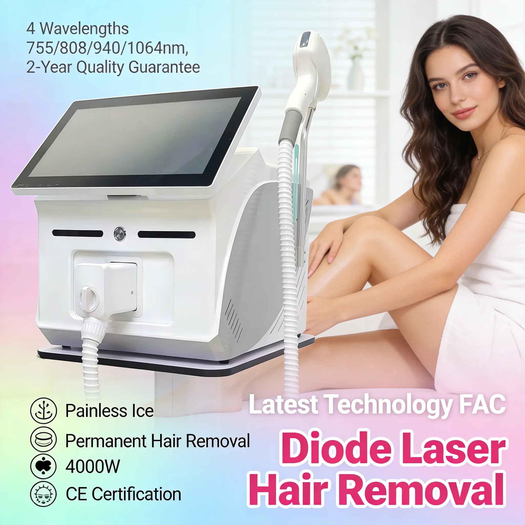 

2026 Portable Soprano Ice Titanium Laser 4-Wave 755 808 940 1064 nm Hair Removal With 4000W Power For Home Use Professional