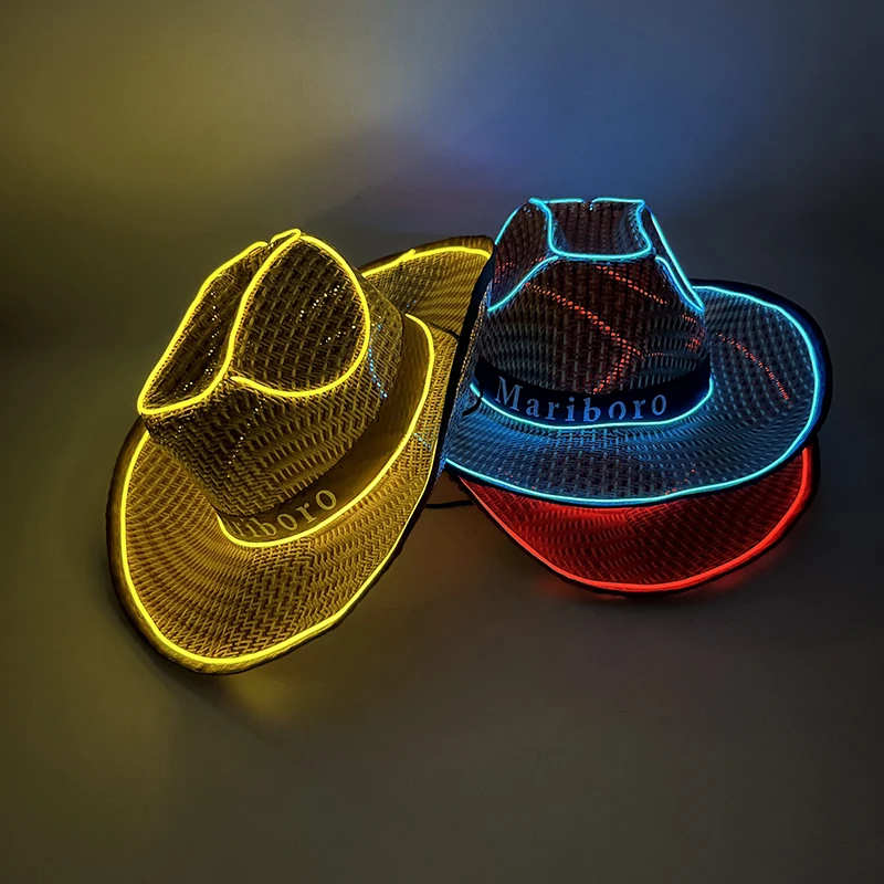 Gorra de vaquero brillante con LED de neón, sombrero de vaquera para exteriores, decoración de fiesta, a la moda, iluminada en la oscuridad