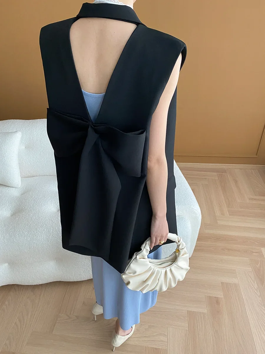 2024 Spring/Summer New in Women\'s Mid Length Sleeveless Jacket Bow Back Suit Outerwear Waistcoat Outerwear Vest SN5294