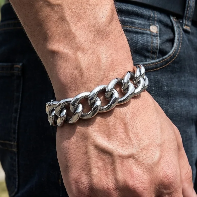 Kalen 24mm Heavy Stainless Steel Cuban Link Bracelet for Men Chunky Thick Shiny Biker Party Jewelry Wristband Punk Large Gifts