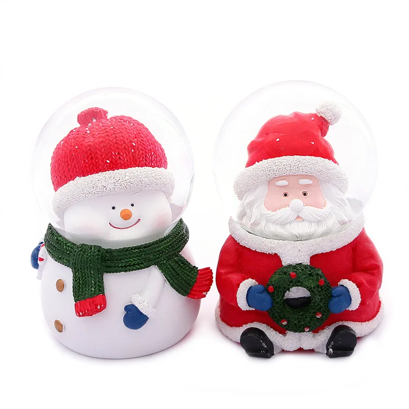 Cute Christmas Snow Globe Desktop Decor Creative Luminescence Snowman Statue Glass Crystal Ball Boys Girls Christmas Gift