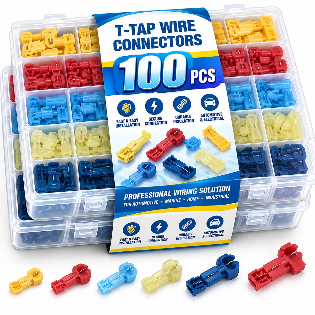 200PCS  T Tap Wire Connectors Kit Electrical Connectors Kit Spade Terminals Quick Splice Disconnect Wire Taps