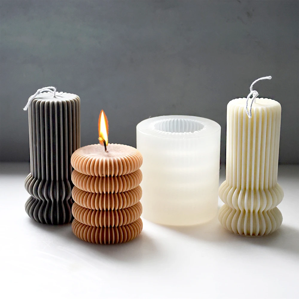 Stripe Column Candle Silicone Mold Geometric Ridged Ripples Candle Wax Mould DIY Handicraft Gift Plaster Molds Home Dinner Decor