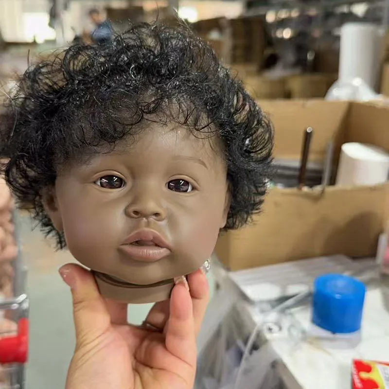 19inch Dark Skin Gannett Reborn Doll Kit Hand-Root Hair Unfinished Lifelike Baby Multiple Layers Painting Doll Parts Collectible