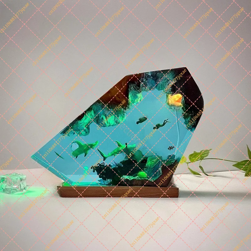 for Hammerhead Shark and Diver Wood Resin Figurine, Illuminated Tabletop Decor & Unique Gift Ornament