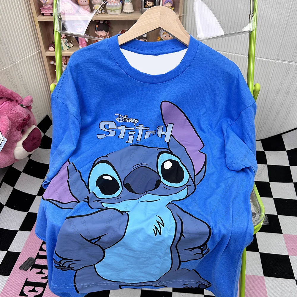 

Футболка оверсайз в стиле ретро Disney Stitch с мультяшным принтом, уличный летний топ в стиле хип-хоп, повседневный дышащий женский топ Y2k в стиле Харадзюку с коротким рукавом