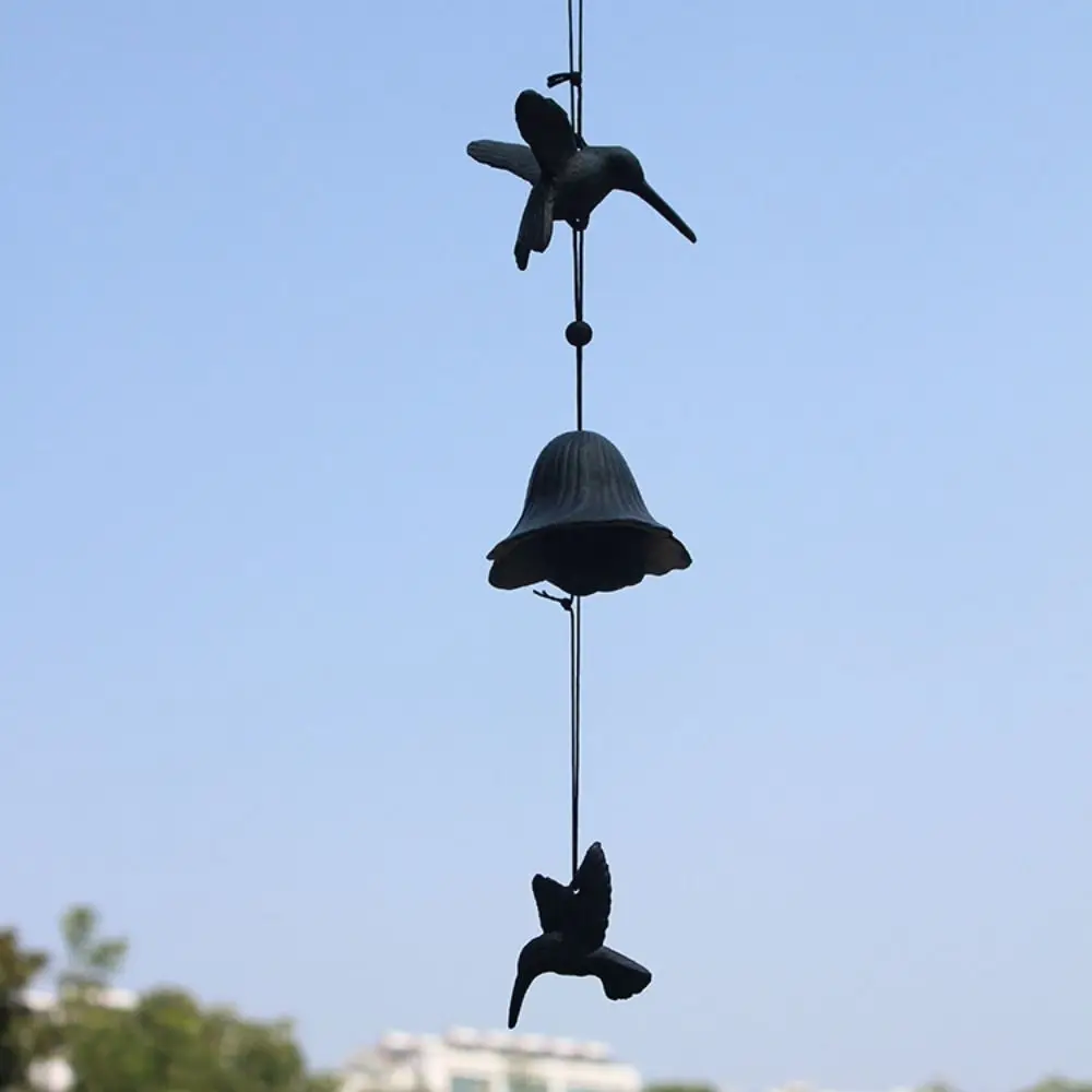 

Garden Decoration Hanging Hummingbird Cast Iron Bells Novelty Creative Wind Chime Vintage Stereoscopic Metal Pendant Room