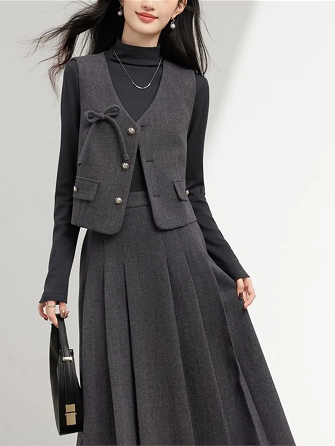 

Faionable Woolen Vest Women's Autumn Winter Outerwear V-Ne Button-Up Single Layer Color Commute Sle