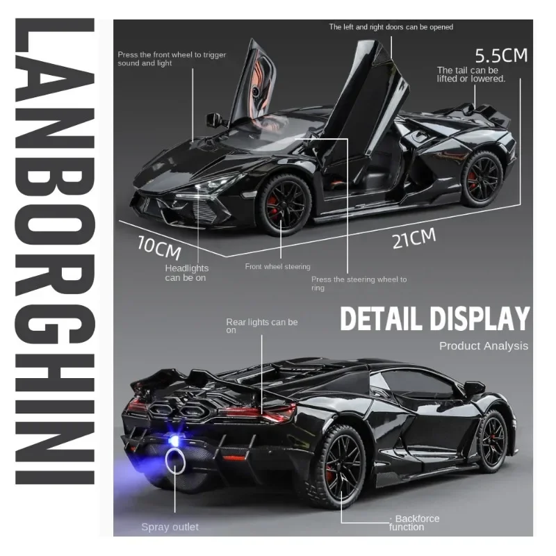 Spray 1/24 Scale Lambor Revuelto Alloy Car Model Sound Light Diecast Toy Vehicles Children Boy toy Collective Miniature Voiture