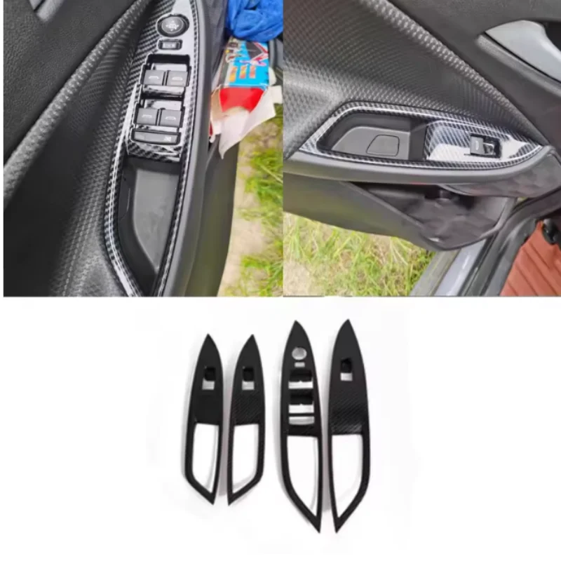 Cubierta embellecedora del marco interior del panel de botones del elevalunas del reposabrazos LHD para Chevrolet Cavalier ONIX 2019 - 2022, accesorios de ABS con efecto carbono
