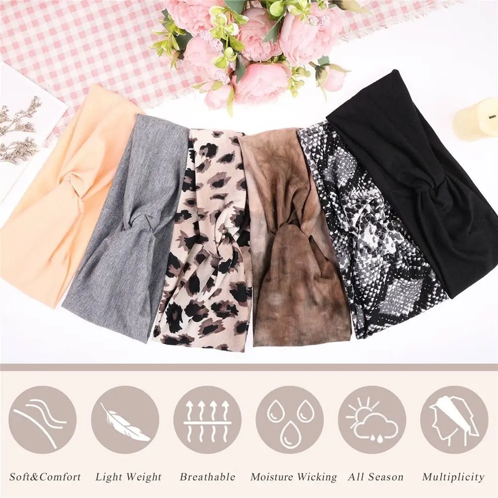 Versatile Absorbed Sweat Women's Stretchy Headbands Soft Non-Slip Sport Headbands Printed Hairbands for Daily Life Yoga Workout