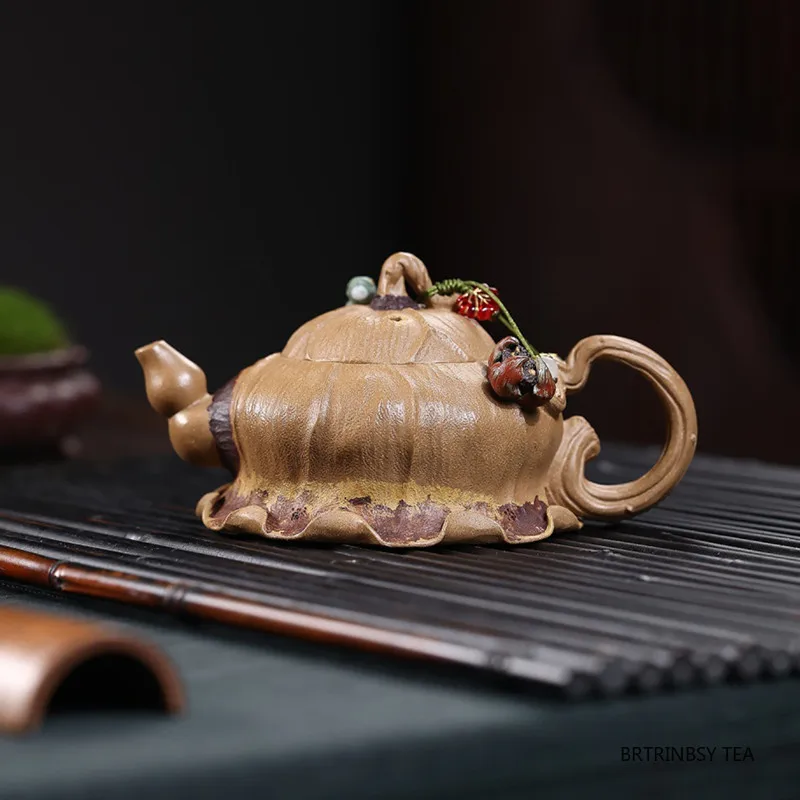 Creative Yixing Handmade Purple Clay Teapot Bionic Lotus Frog Tea Pot Handmade Beauty Kettle Chinese Zisha Tea Set Teaware 200ml