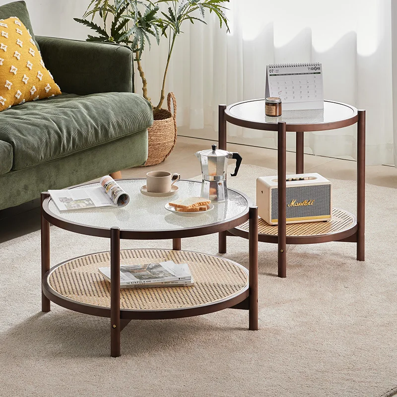 

Round, glass coffee table, combination, household, small apartment, living room, simple, sofa