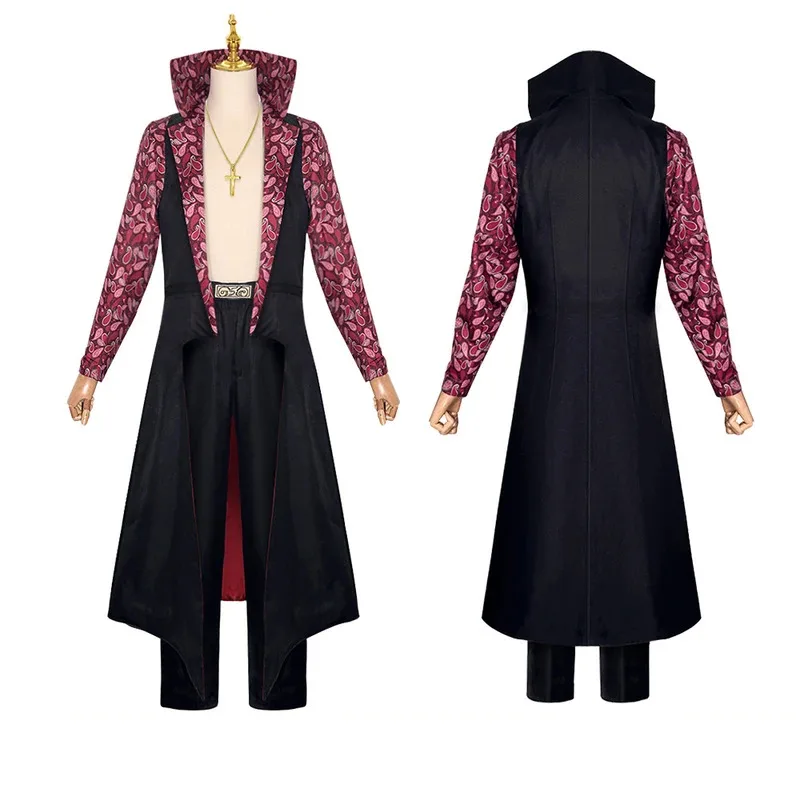 Movies Dracule Mihawk Cosplay Costume Stand-up Collar Cloak Printing Trench Coat Adult Man Halloween Carnival Suit Necklace om[8