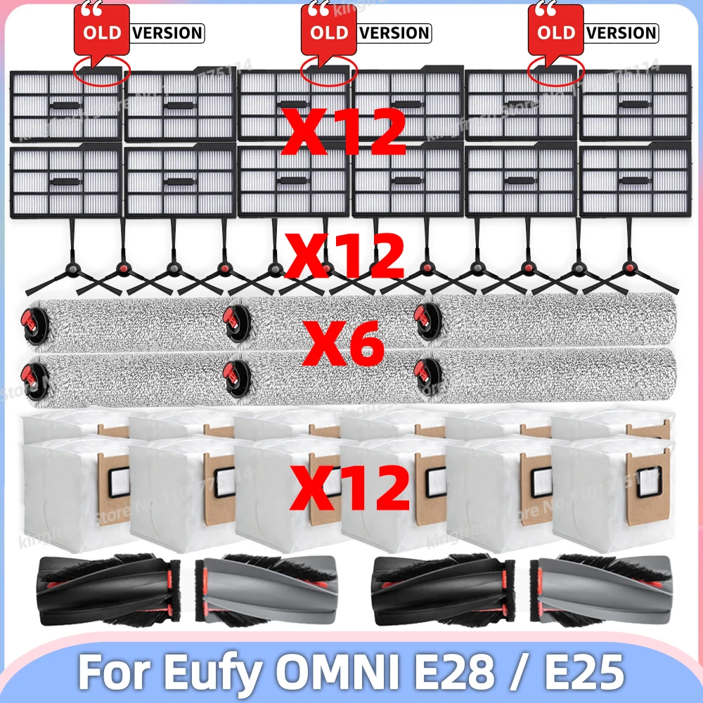 Compatible avec ( Eufy Omni E25 / E28 ) Pièces d’Aspirateur Brosse Principale Rouleau Chiffon de Lavage Brosse Latérale 【Ancienne Version du Filtre】 Sac à Poussière
