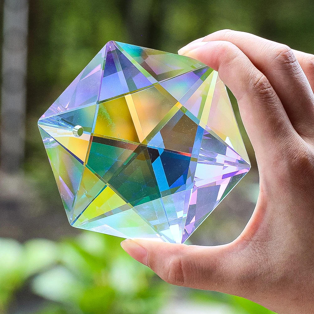 C5 100mm Hexagon Crystal Suncatcher Prisms Hanging Window Mysterious Star Magen David Rainbow Maker Pendant for Christmas Decor