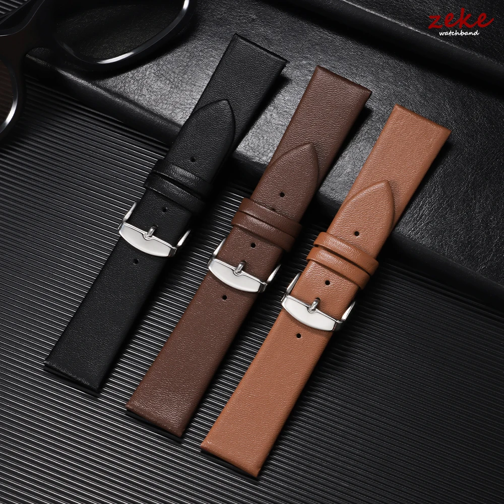 Vintage Brown Slim Leather Watch Strap Ultra-thin Genuine Leather Watchband 12mm 14mm 16mm 18mm 19mm 20mm 21mm 22mm Wrist Band
