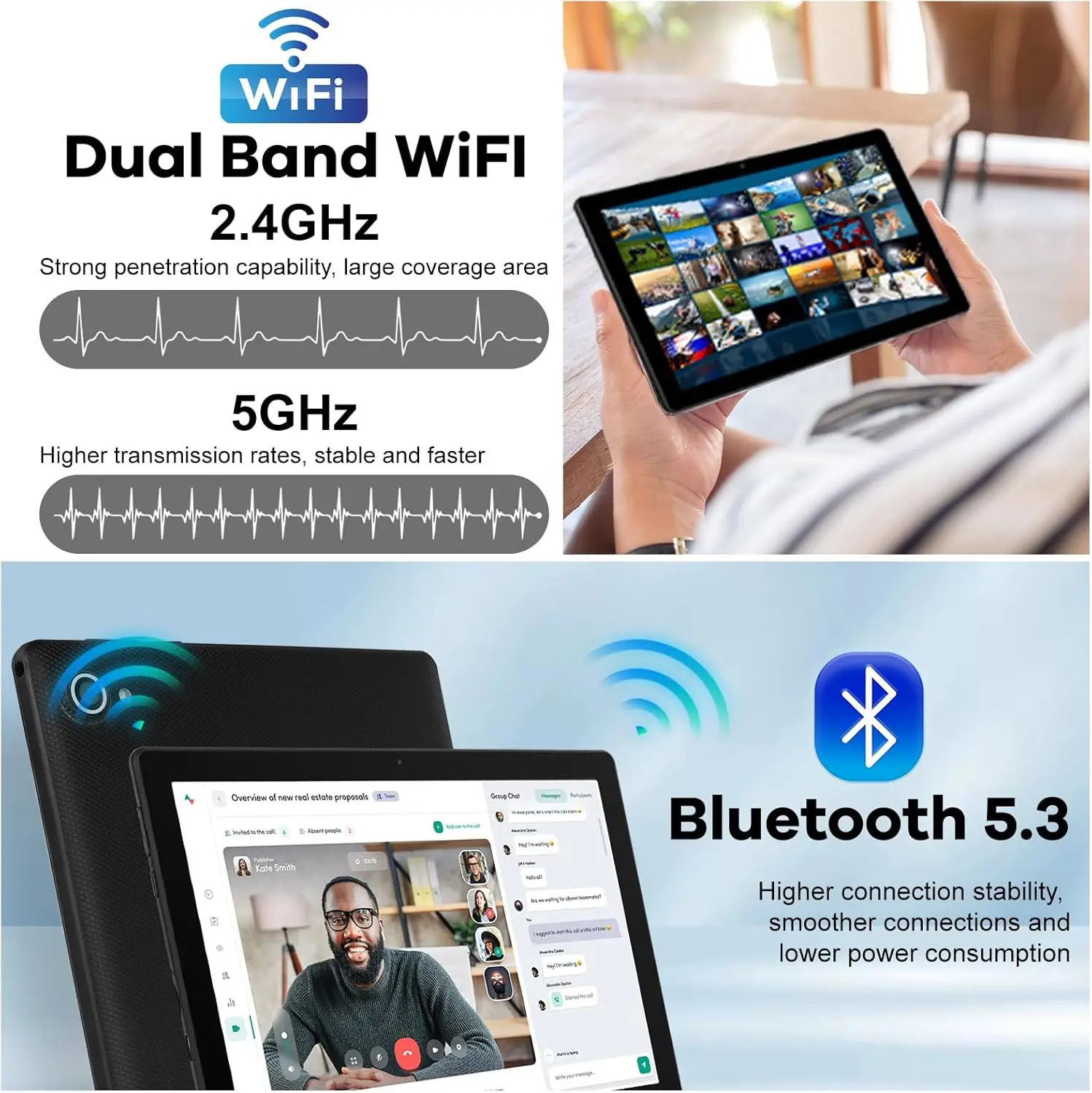 URAO 10 Inch Tablet Android 14 8GB(3+5 Expand) RAM 64GB ROM 1TB Expand 1280x800 IPS Screen 5000MAH Battery Dual Cameras WiFi 6