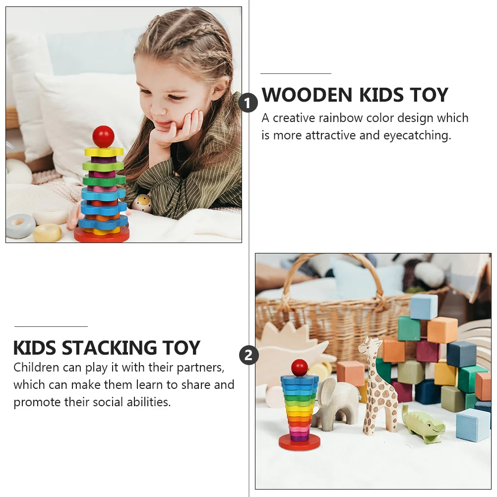 Giocattolo a colonna con blocchi arcobaleno per bambini che impilano il gioco Bossom della prugna per l'apprendimento precoce in legno